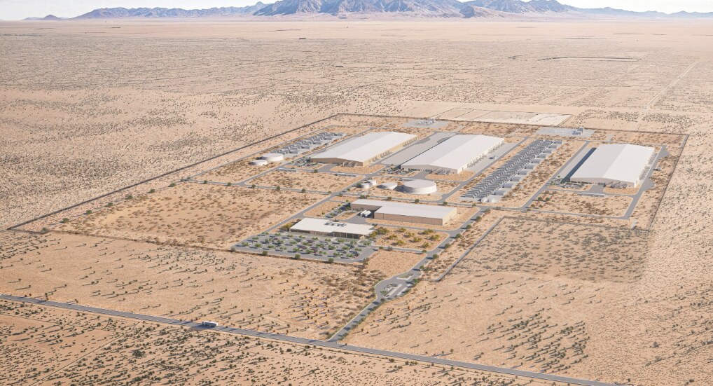 Aerial rendering of a planned data center campus in the desert near El Paso