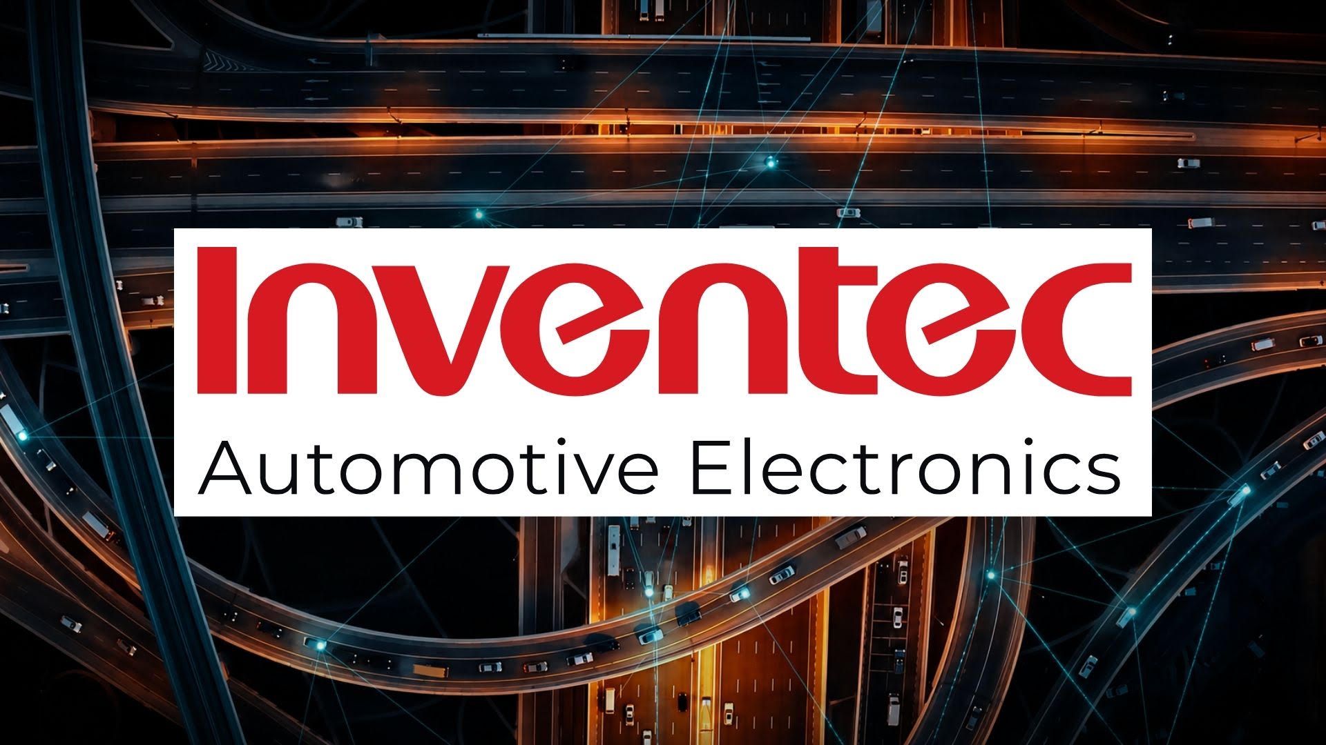 Inventec Automotive Electronics logo over a connected highway network